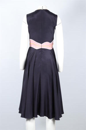 ROKSANDRA NAVY SILK MIDI DRESS UK 8