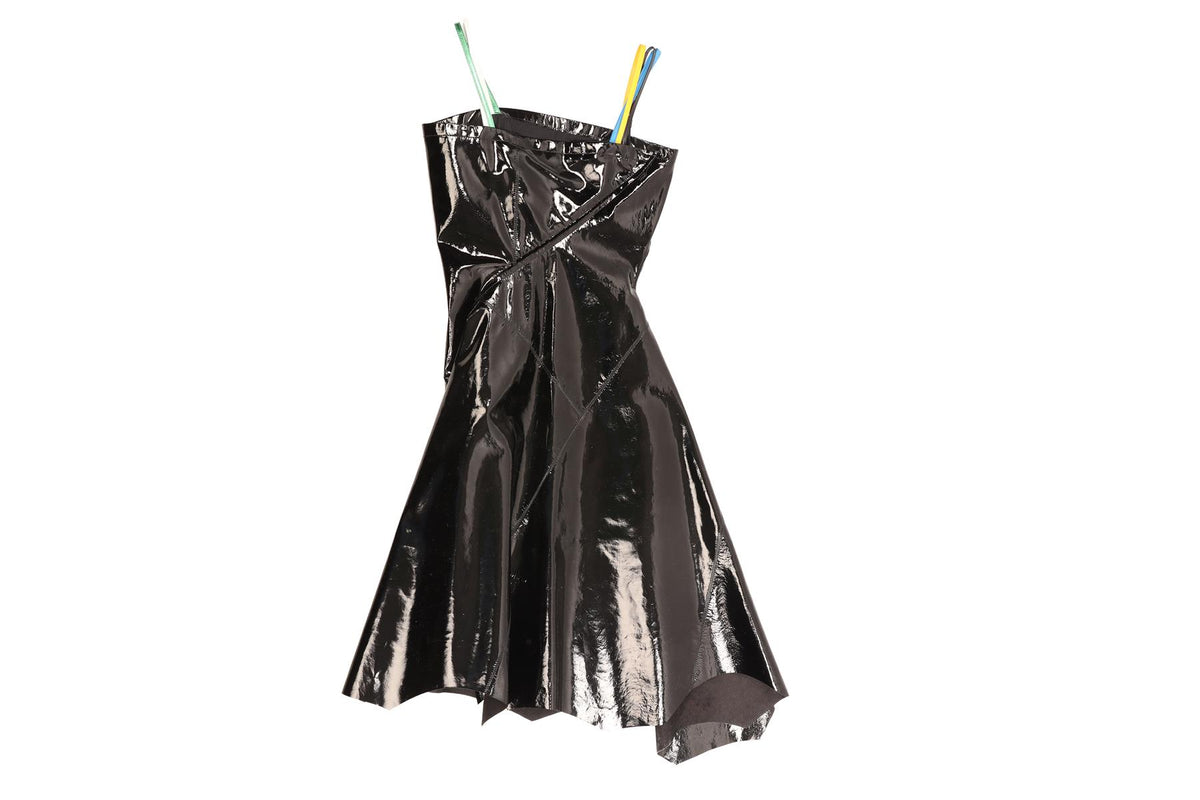 JW ANDERSON BLACK PATENT LEATHER MIDI DRESS UK 8