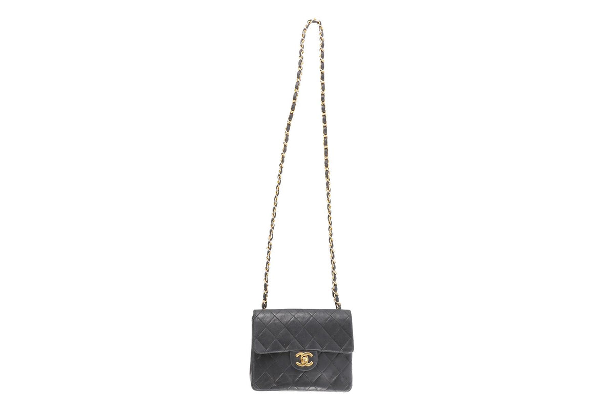 CHANEL BLACK 1986-1988 SQUARE MINI FLAP QUILTED LEATHER SHOULDER BAG