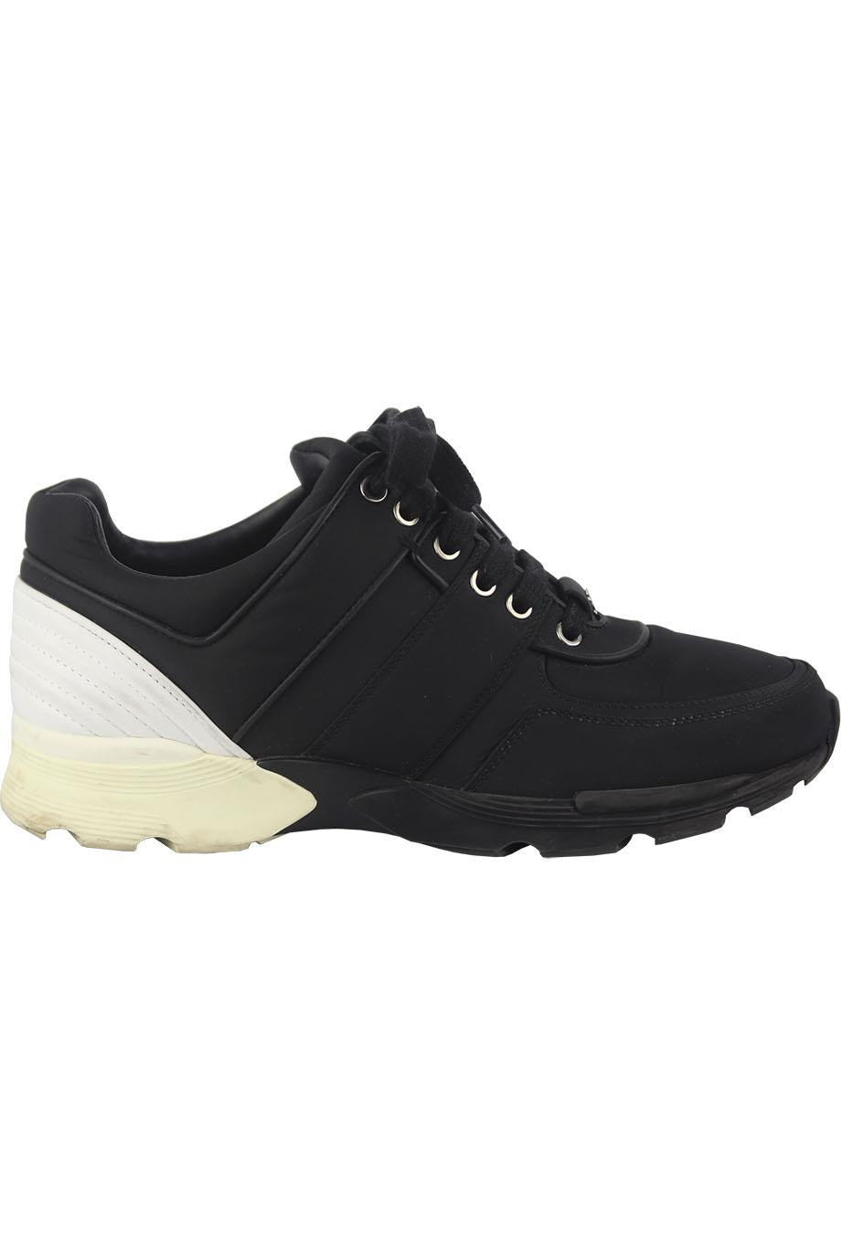 CHANEL LEATHER TRIMMED SATIN SNEAKERS EU 38.5 UK 5.5 US 8.5