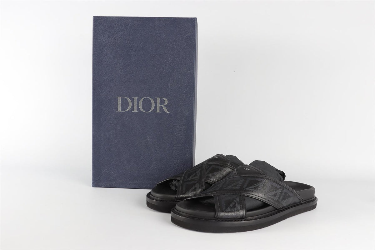 CHRISTIAN DIOR MEN'S BLACK AQUA LEATHER SANDALS EU 42 UK 8 US 9