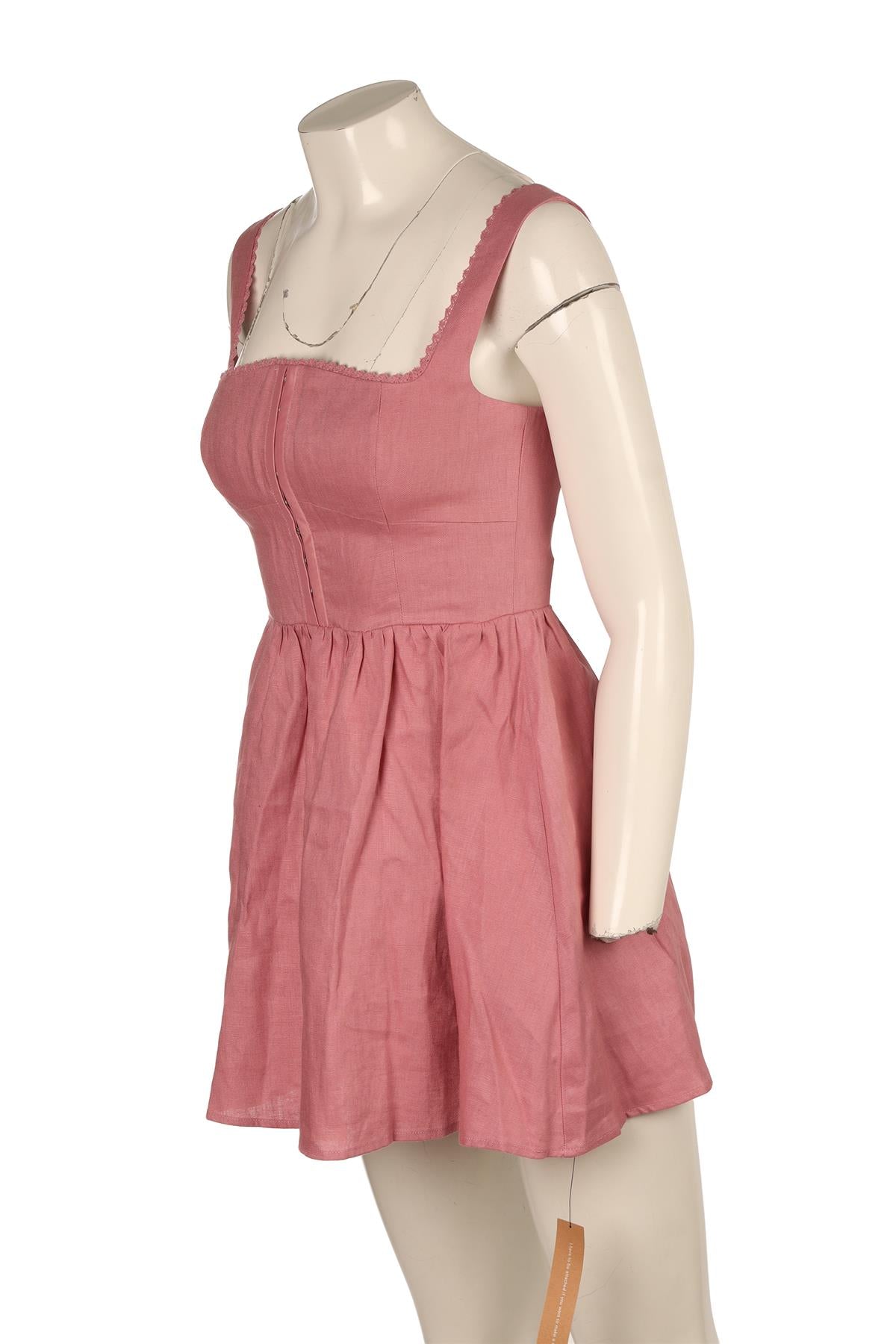 REFORMATION PINK LINEN MINI DRESS US 2 UK 6