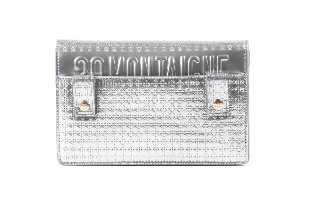 CHRISTIAN DIOR SILVER 30 MONTAIGNE 2 IN 1 MICRO CANNAGE LEATHER BAG