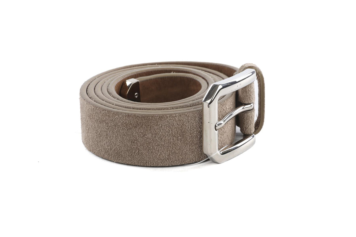 BRUNELLO CUCINELLI TAUPE MEN'S SUEDE BELT 105CM