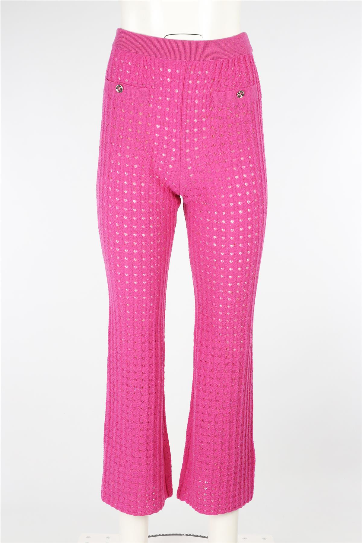CHANEL PINK 2023 WOOL FLARED PANTS FR 38 UK 10