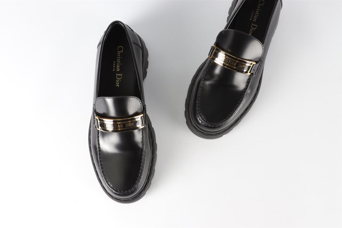 CHRISTIAN DIOR BLACK CODE LEATHER LOAFERS EU 38.5 UK 5.5 US 8.5