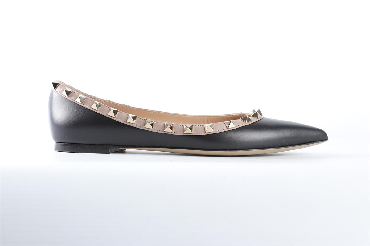 VALENTINO GARAVANI BLACK ROCKSTUD LEATHER BALLET FLATS EU 37.5 UK 4.5 US 7.5