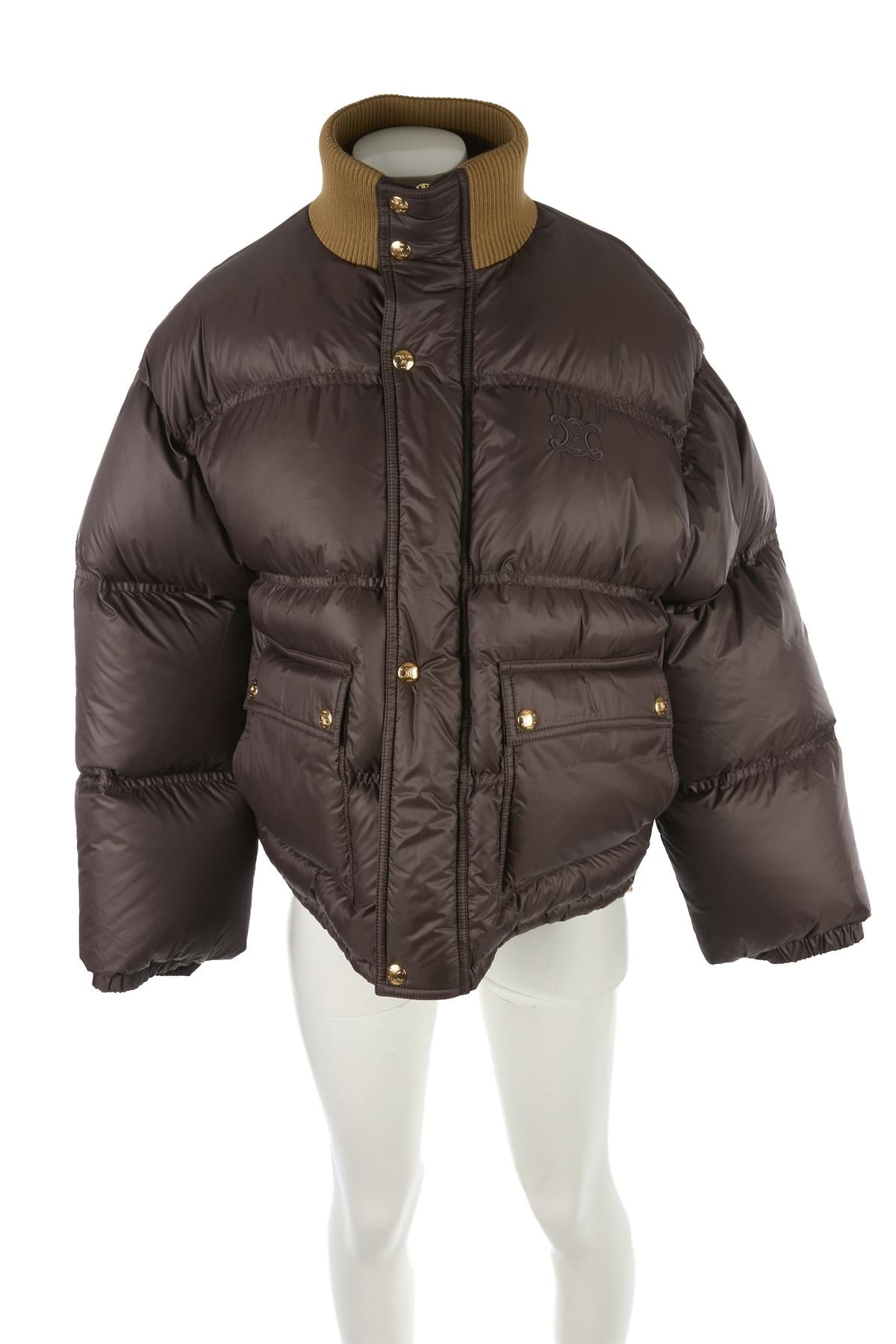 CELINE BROWN PADDED DOWN JACKET FR 42 UK 14