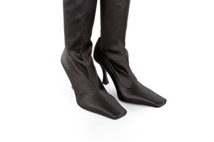 PROENZA SCHOULER BLACK SATIN OVER THE KNEE BOOTS EU 38.5 UK 5.5 US 8.5