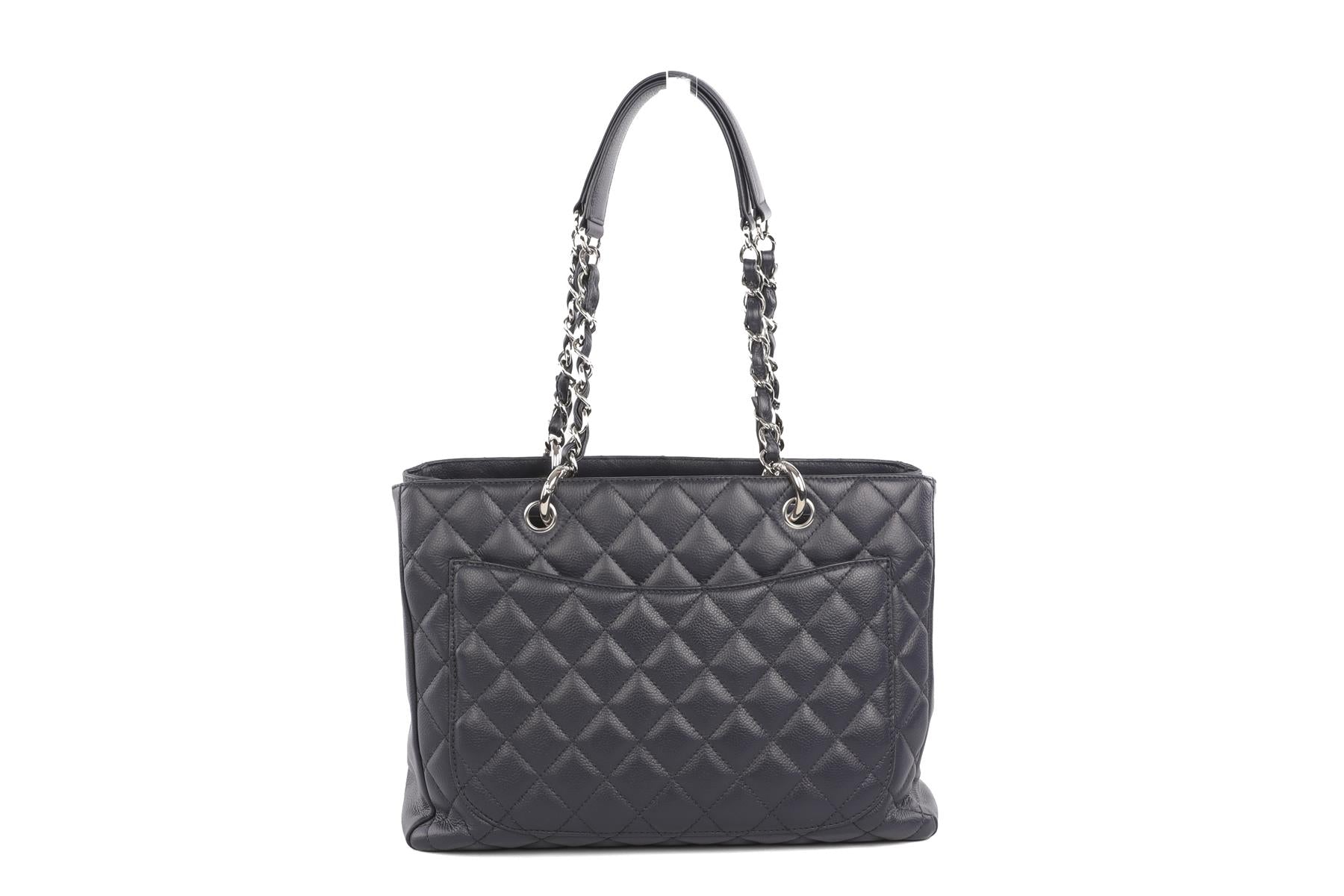 CHANEL NAVY 2008-2009 GRAND SHOPPING GST CAVIAR LEATHER TOTE BAG
