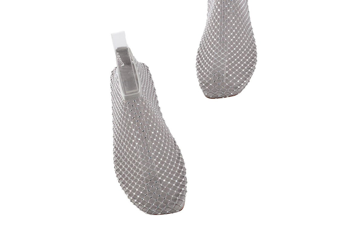 CHRISTOPHER ESBER GREY CRYSTAL AND MESH BALLET FLATS EU 38 UK 5 US 8