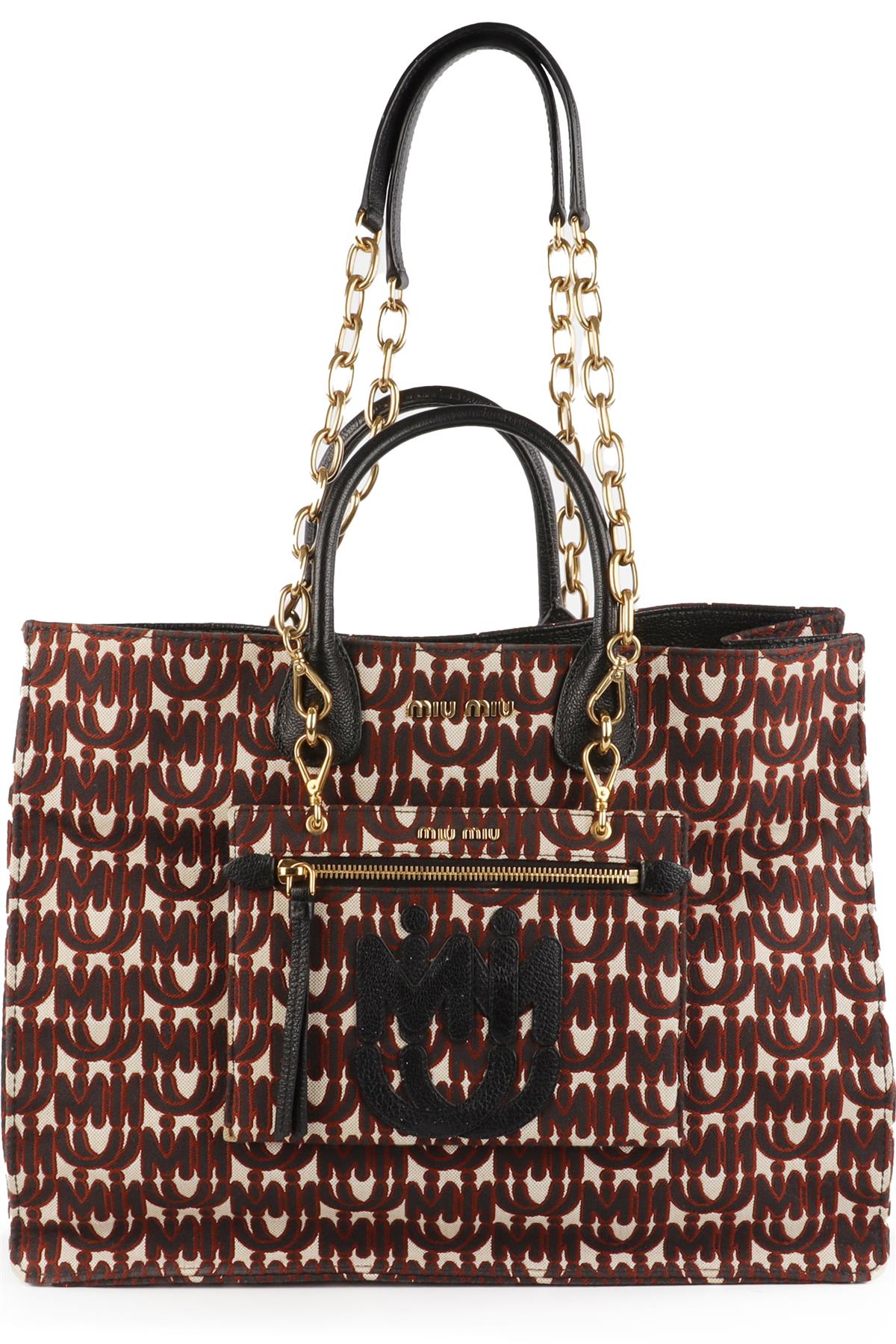 MIU MIU BLACK MADRAS JACQUARD TOTE BAG