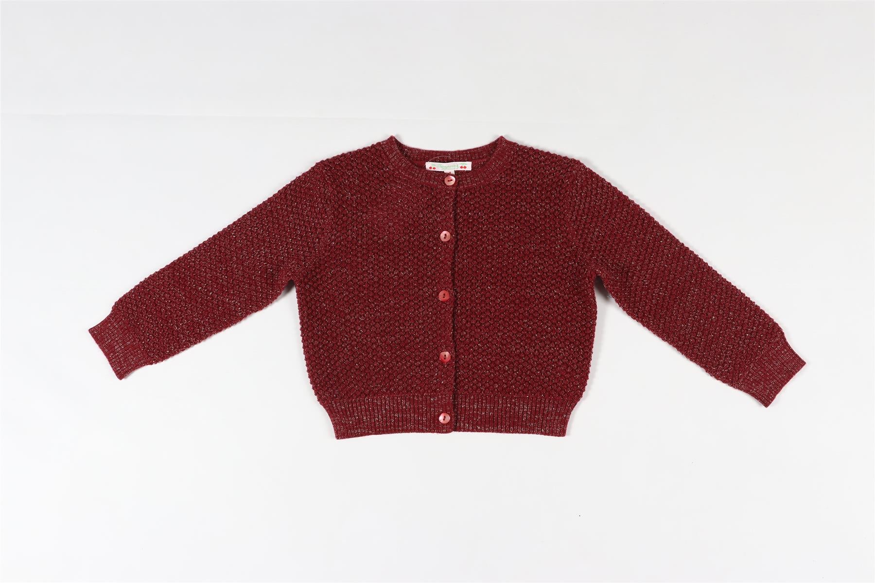 BONPOINT BURGUNDY KIDS GIRLS WOOL CARDIGAN 4 YEARS