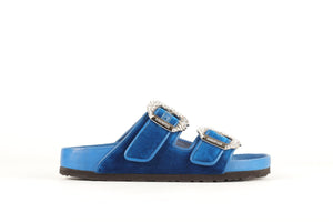 MANOLO BLAHNIK + BIRKENSTOCK BLUE VELVET SANDALS EU 38 UK 5 US 8