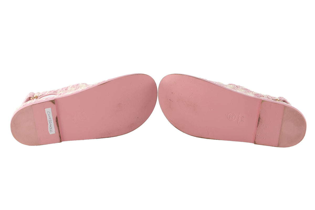 CHANEL PINK 2024 DAD TWEED SANDALS EU 38.5 UK 5.5 US 8.5