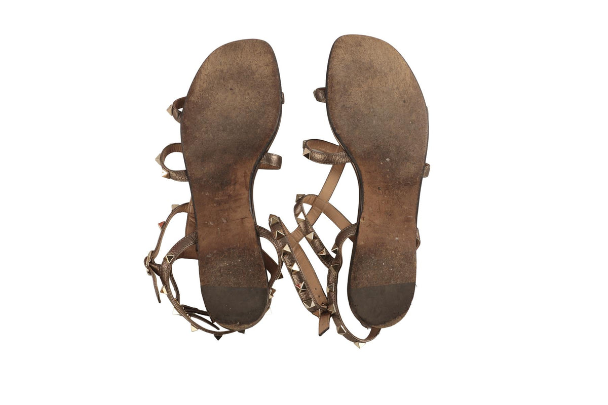 VALENTINO GARAVANI BRONZE ROCKSTUD LEATHER SANDALS EU 39 UK 6 US 9