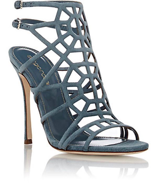 SERGIO ROSSI SUEDE PUZZLE CAGED SANDALS EU 37.5 UK 4.5 US 7.5