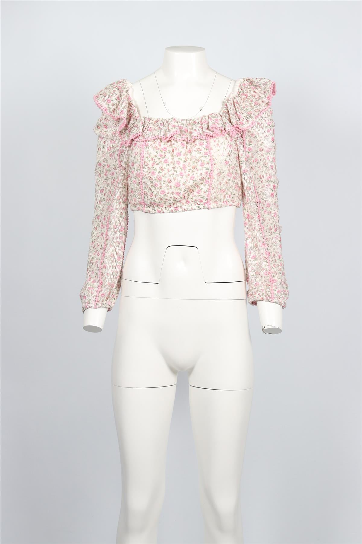LOVESHACKFANCY PINK CROPPED COTTON BLEND TOP SMALL