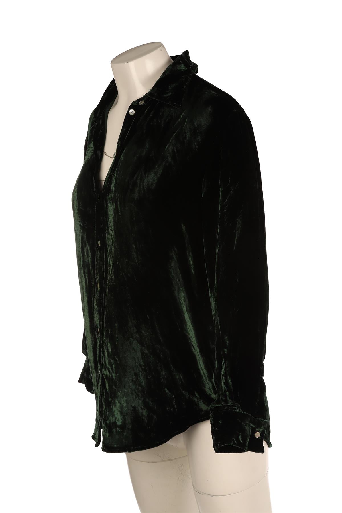 ASCENO GREEN VELVET SHIRT XSMALL