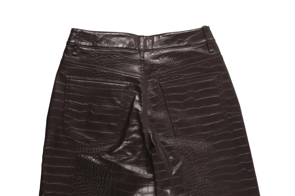 THE FRANKIE SHOP BROWN FAUX LEATHER STRAIGHT LEG PANTS SMALL
