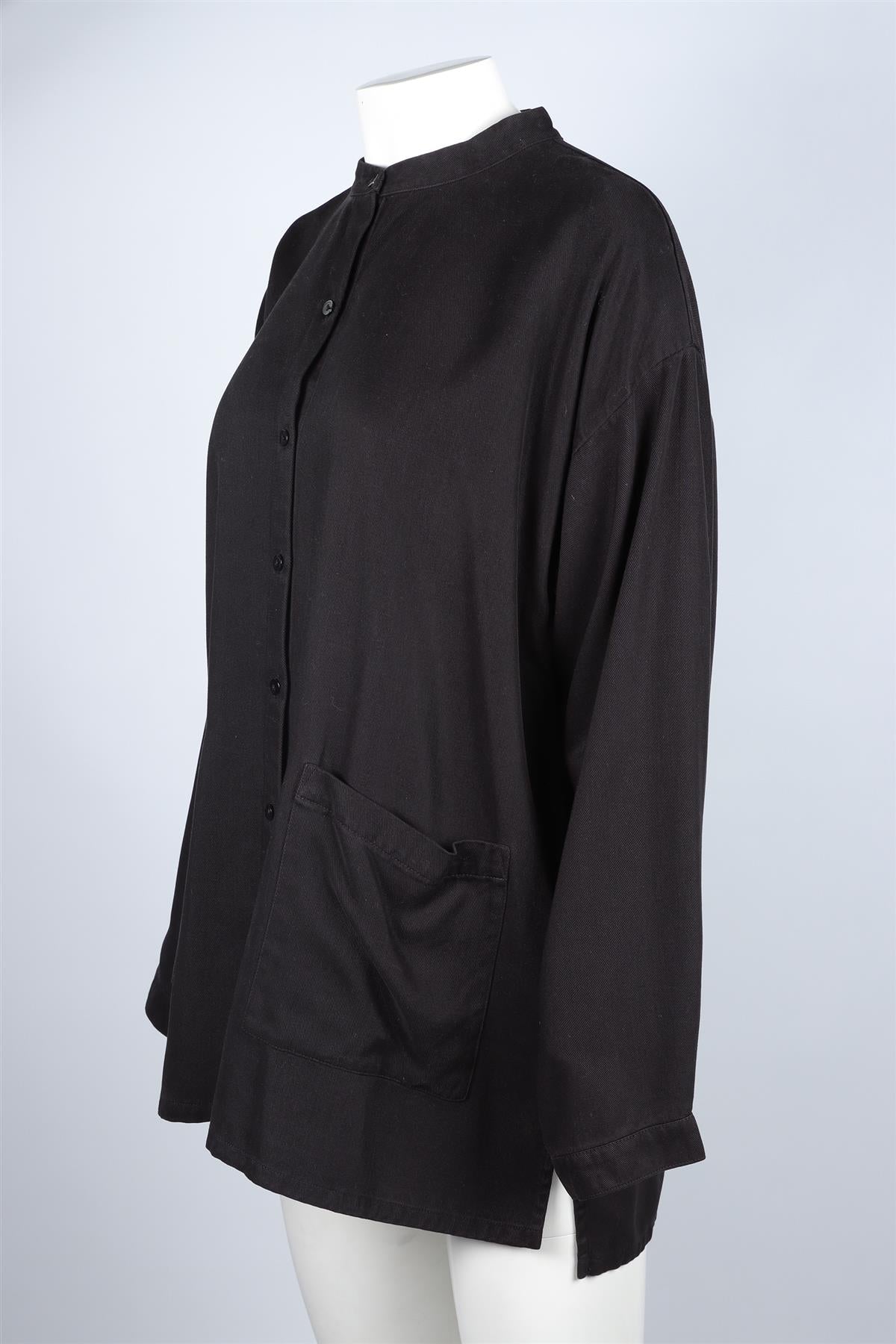 EILEEN FISHER BLACK WOVEN SHIRT MEDIUM