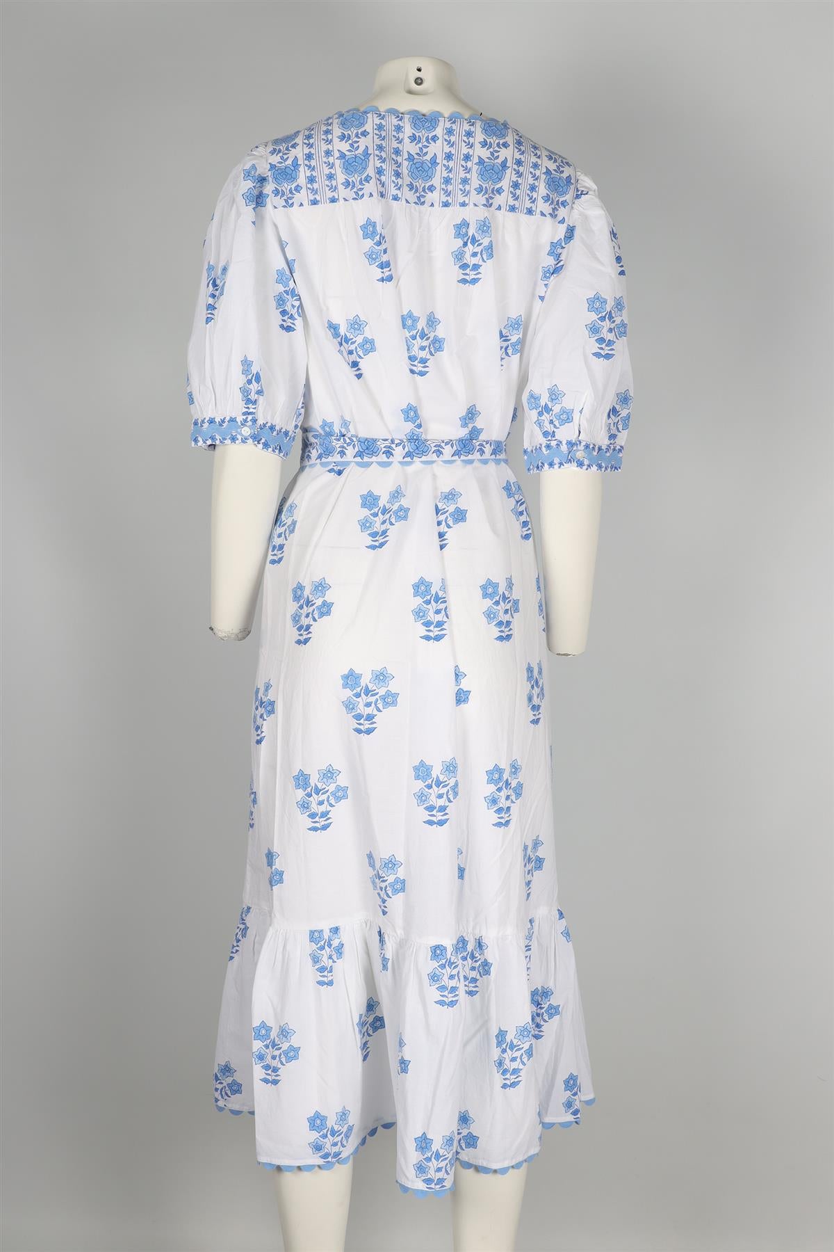 PINK CITY PRINTS WHITE COTTON MAXI DRESS LARGE