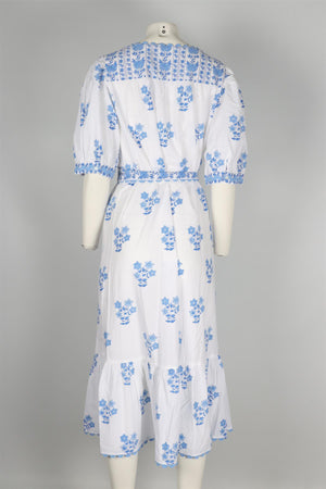 PINK CITY PRINTS WHITE COTTON MAXI DRESS LARGE