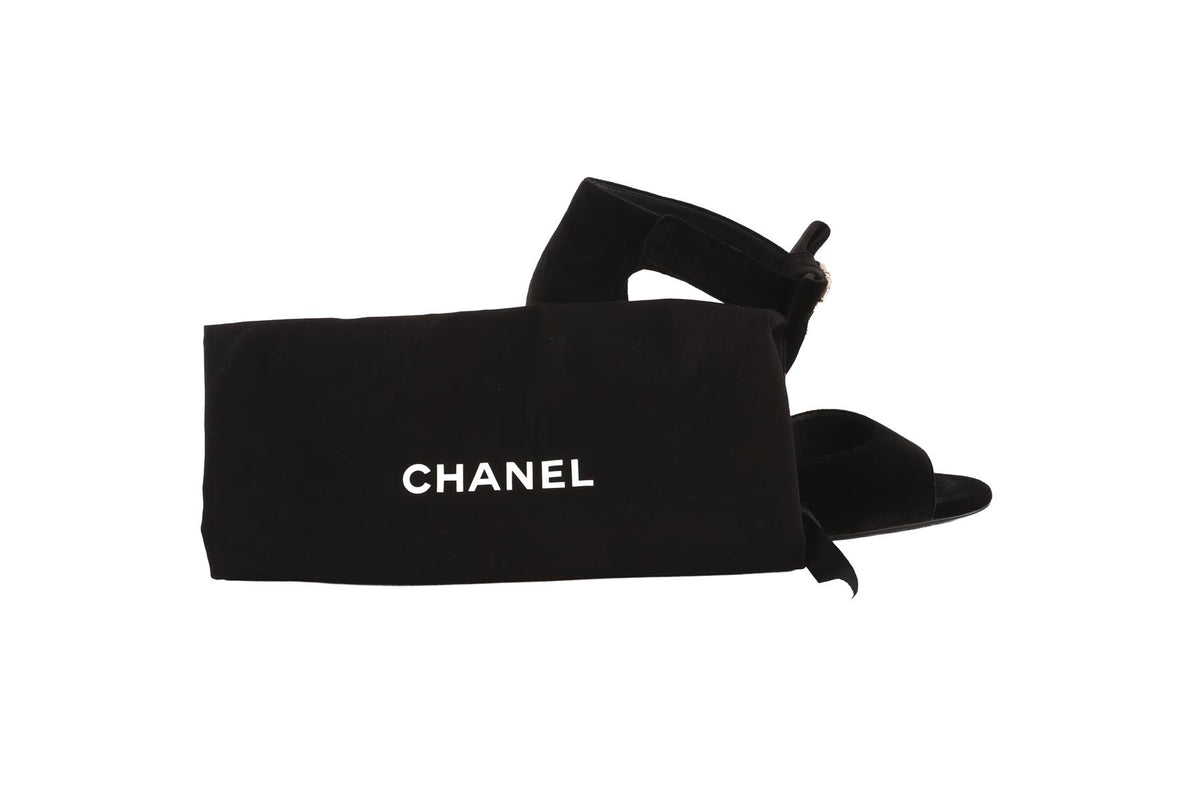 CHANEL BLACK 2024 CC VELVET SANDALS EU 36 UK 3 US 6