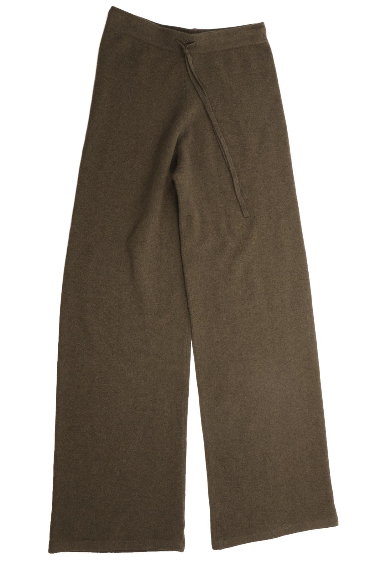 YVES SALOMON GREEN WOOL WIDE LEG PANTS SMALL