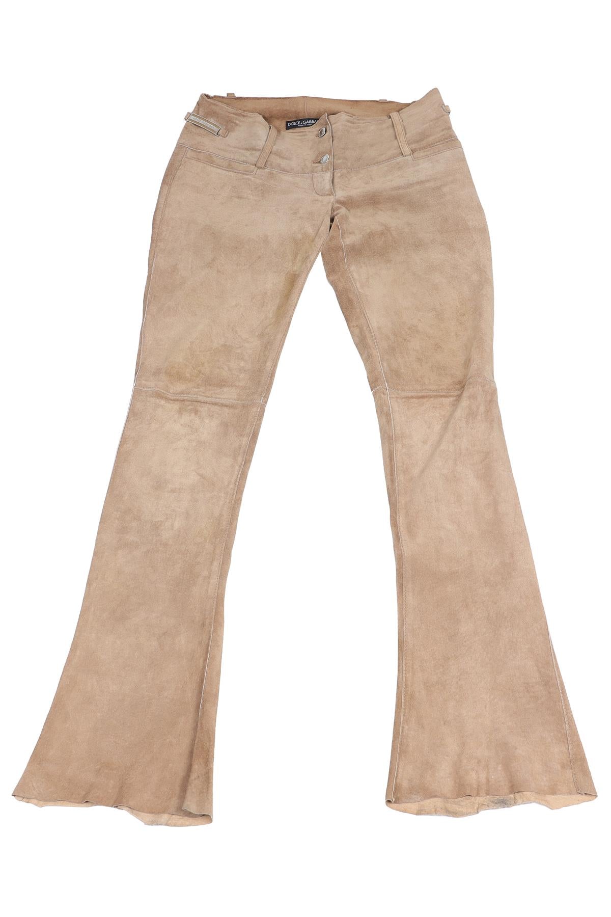 DOLCE & GABBANA BEIGE VINTAGE SUEDE FLARED PANTS IT 38 UK 6