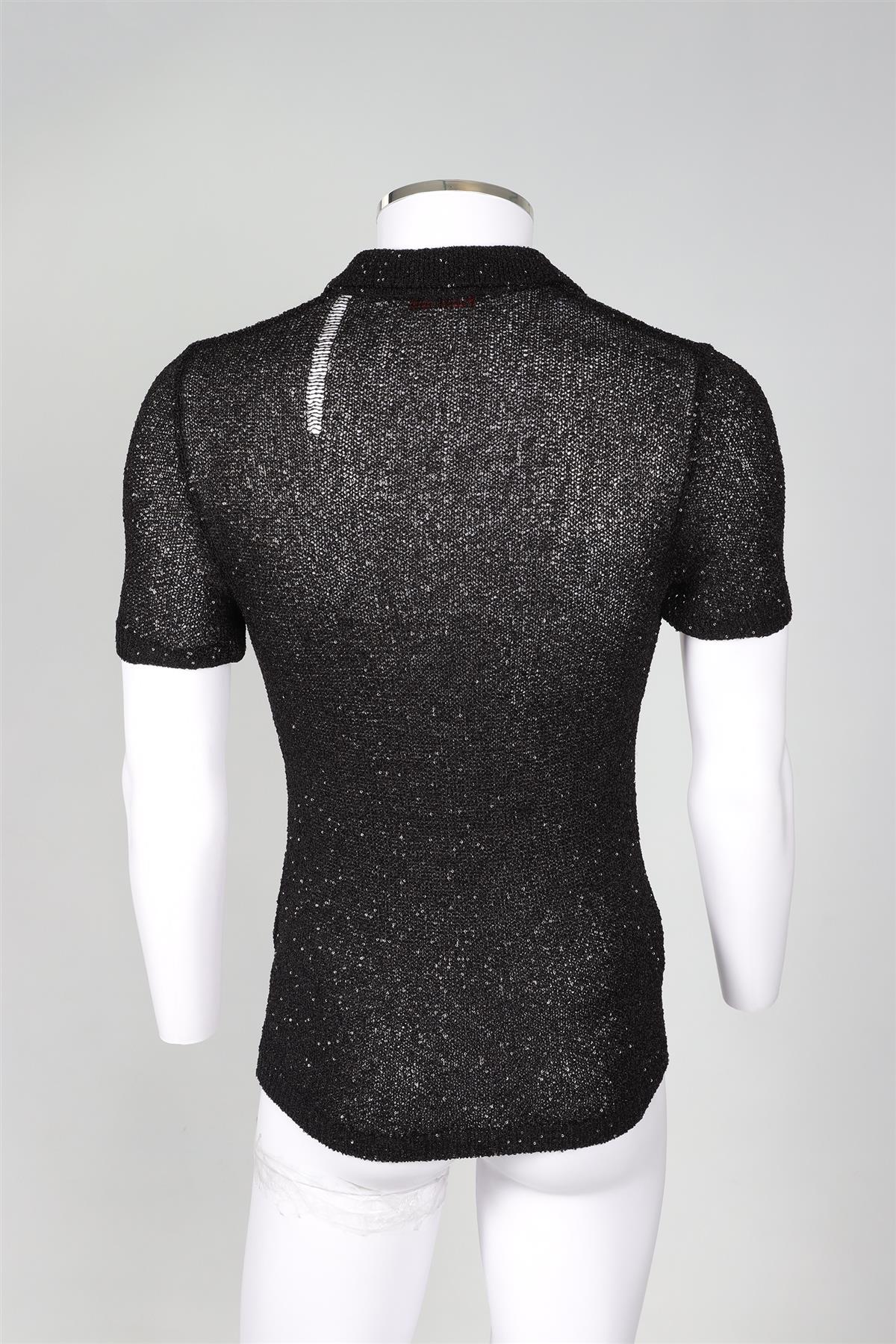 VALENTINO BLACK MEN'S SEQUIN AND KNIT POLO SHIRT MEDIUM