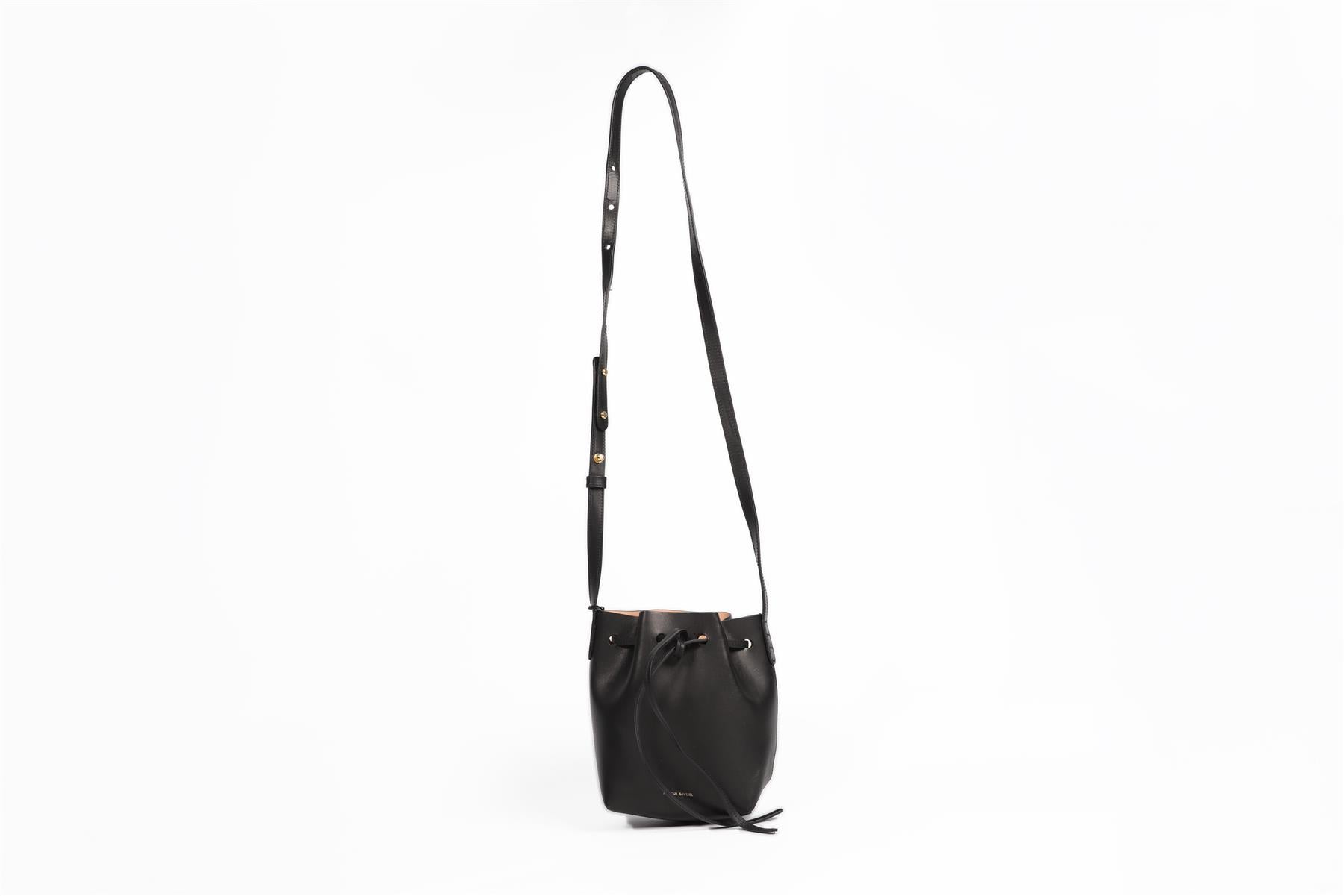 MANSUR GAVRIEL BLACK SAFFIANO MINI LEATHER BUCKET BAG