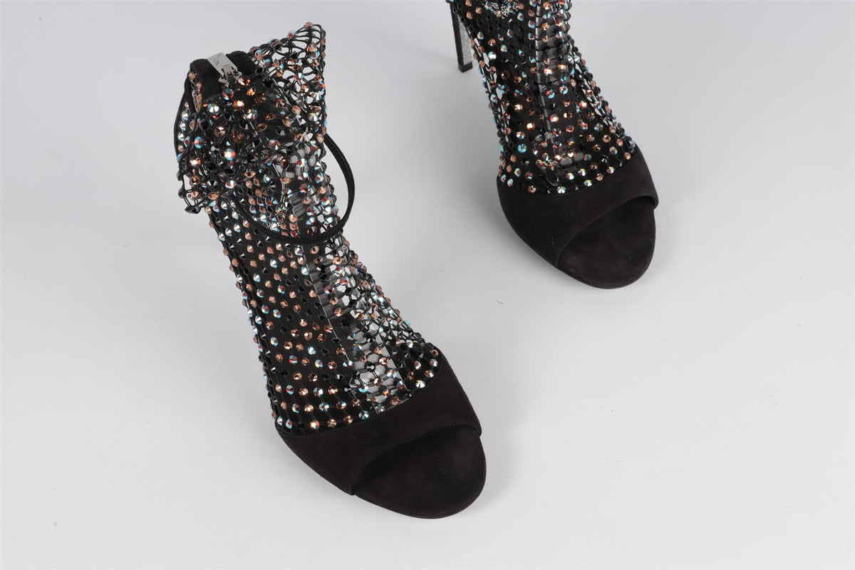 RENE CAOVILLA BLACK GALAXIA CRYSTAL AND SUEDE SANDALS EU 38.5 UK 5.5 US 8.5
