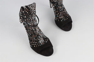 RENE CAOVILLA BLACK GALAXIA CRYSTAL AND SUEDE SANDALS EU 38.5 UK 5.5 US 8.5