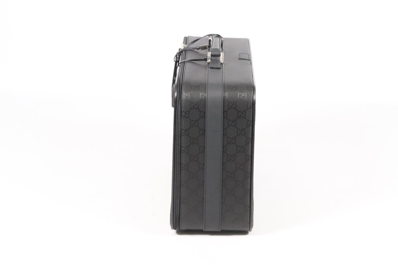 GUCCI VINTAGE GG SATIN AND LEATHER SUITCASE