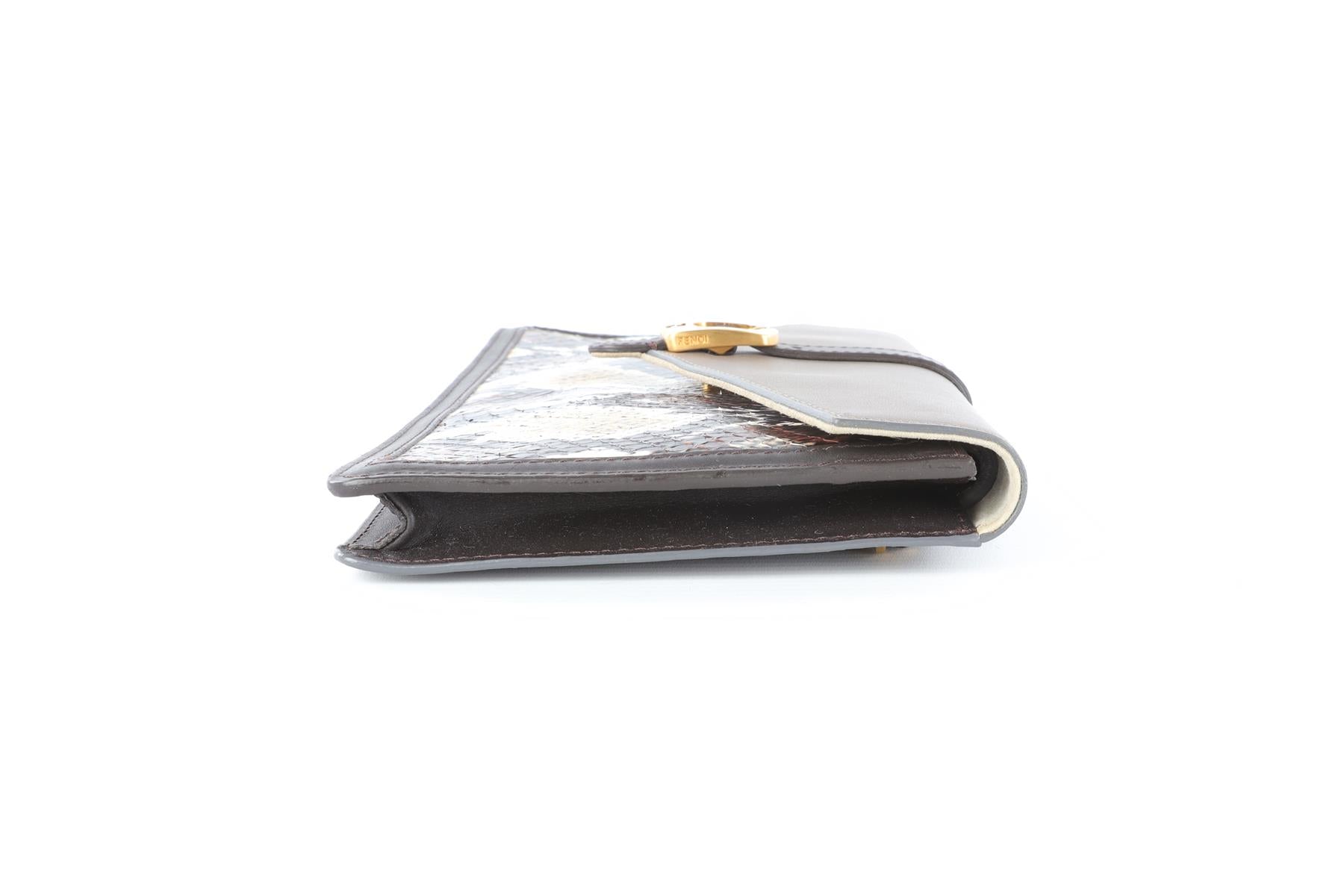 FENDI BUSTINA BROWN LEATHER CLUTCH