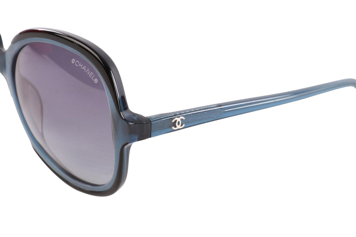 CHANEL BLACK ROUND FRAME ACETATE SUNGLASSES