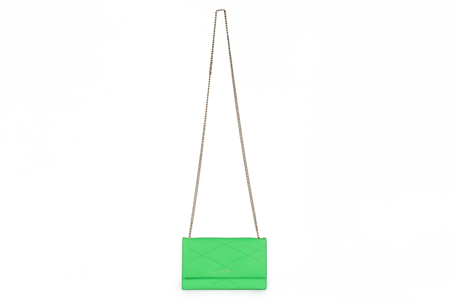 LANVIN GREEN SUGAR WALLET ON CHAIN LEATHER SHOULDER BAG