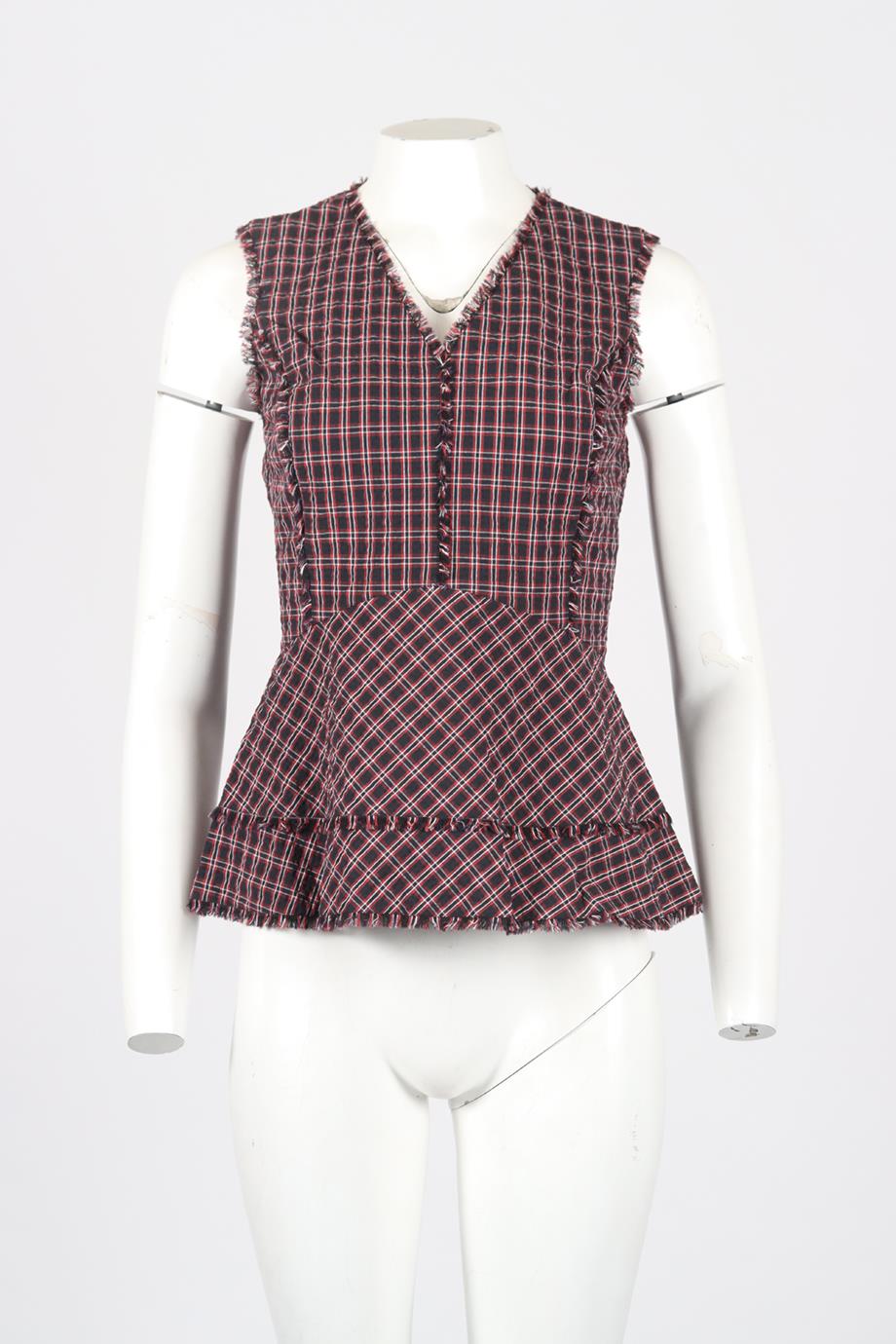 ALTUZARRA CHECKED COTTON BLEND TOP FR 38 UK 10