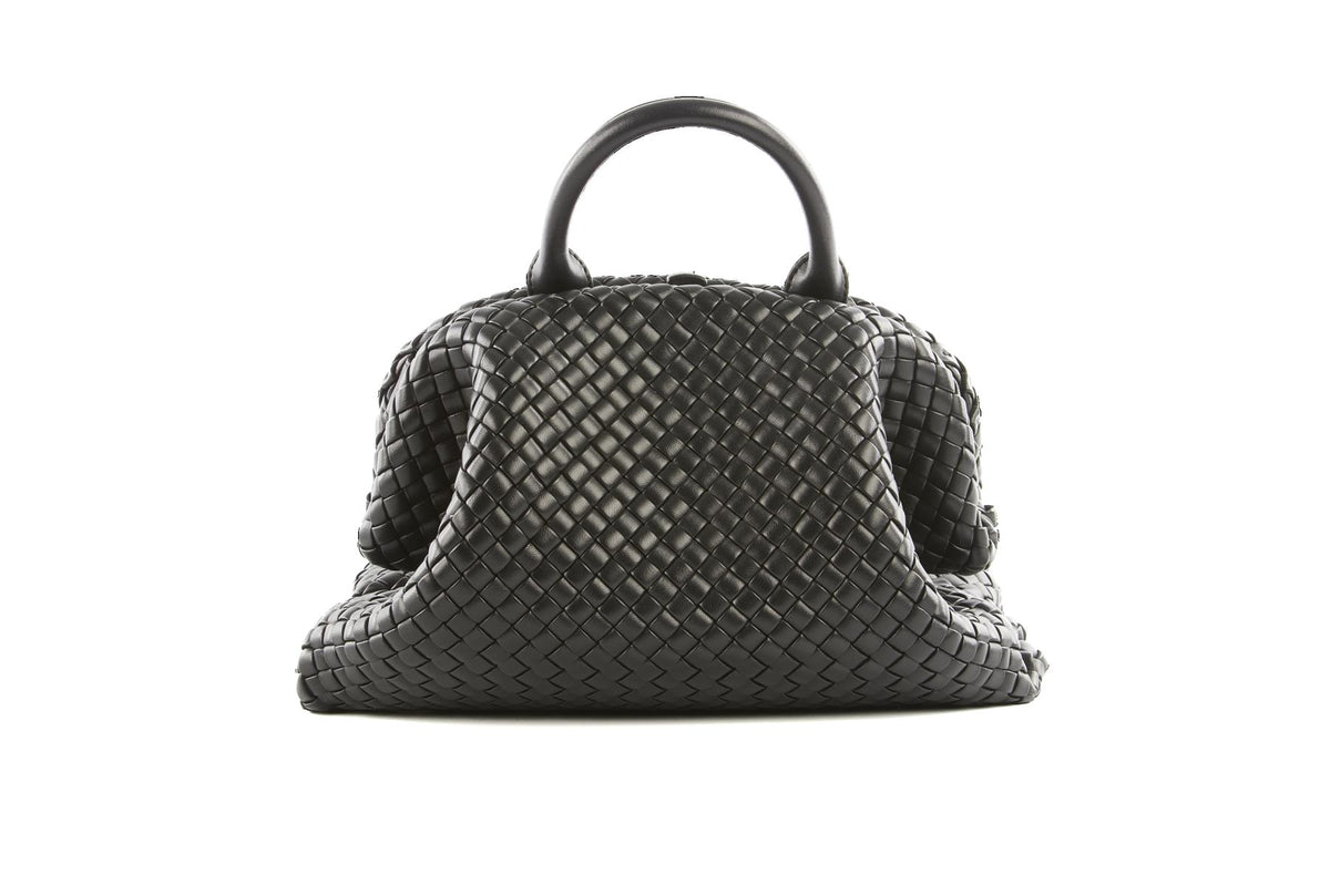 BOTTEGA VENETA BLACK HANDLE MEDIUM INTRECCIATO LEATHER TOTE BAG