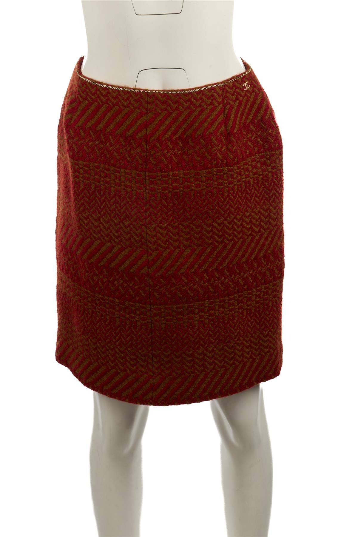 CHANEL RED 2000 IDENTIFICATION WOOL MINI SKIRT FR 44 UK 16
