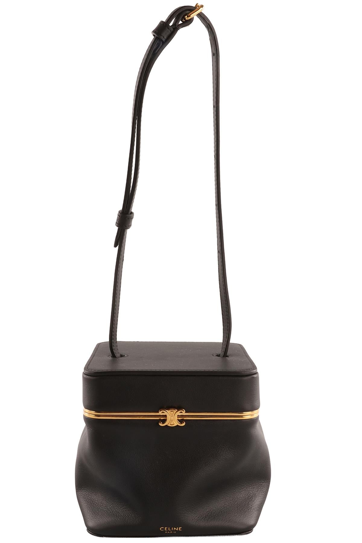 CELINE BLACK CUBE LEATHER TOTE BAG