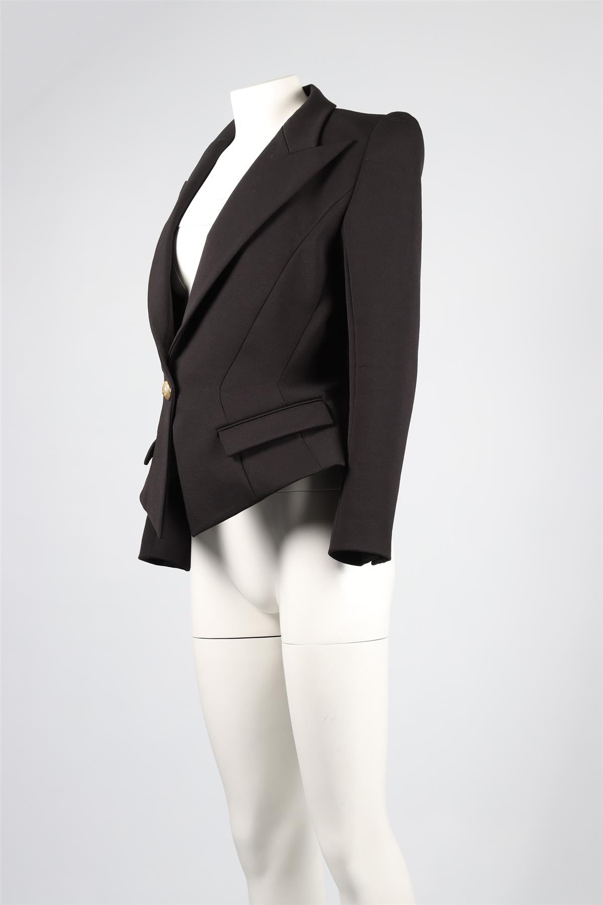 BALMAIN BLACK COTTON BLEND BLAZER FR 44 UK 16