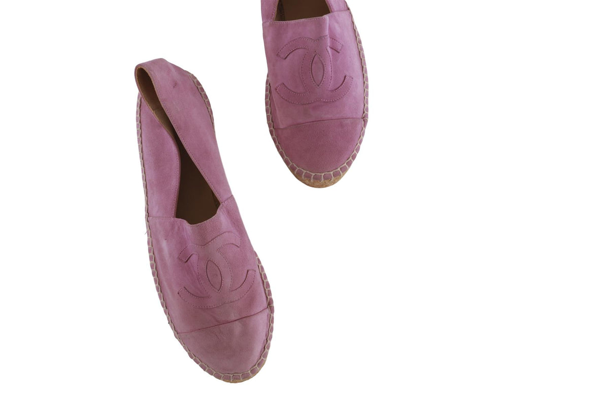 CHANEL PINK CC SUEDE ESPADRILLES EU 41 UK 8 US 11