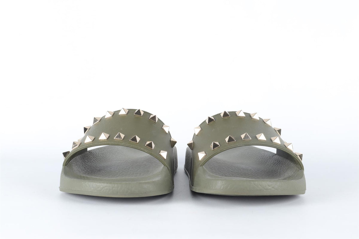 VALENTINO GARAVANI GREEN ROCKSTUD RUBBER SLIDES EU 38 UK 5 US 8