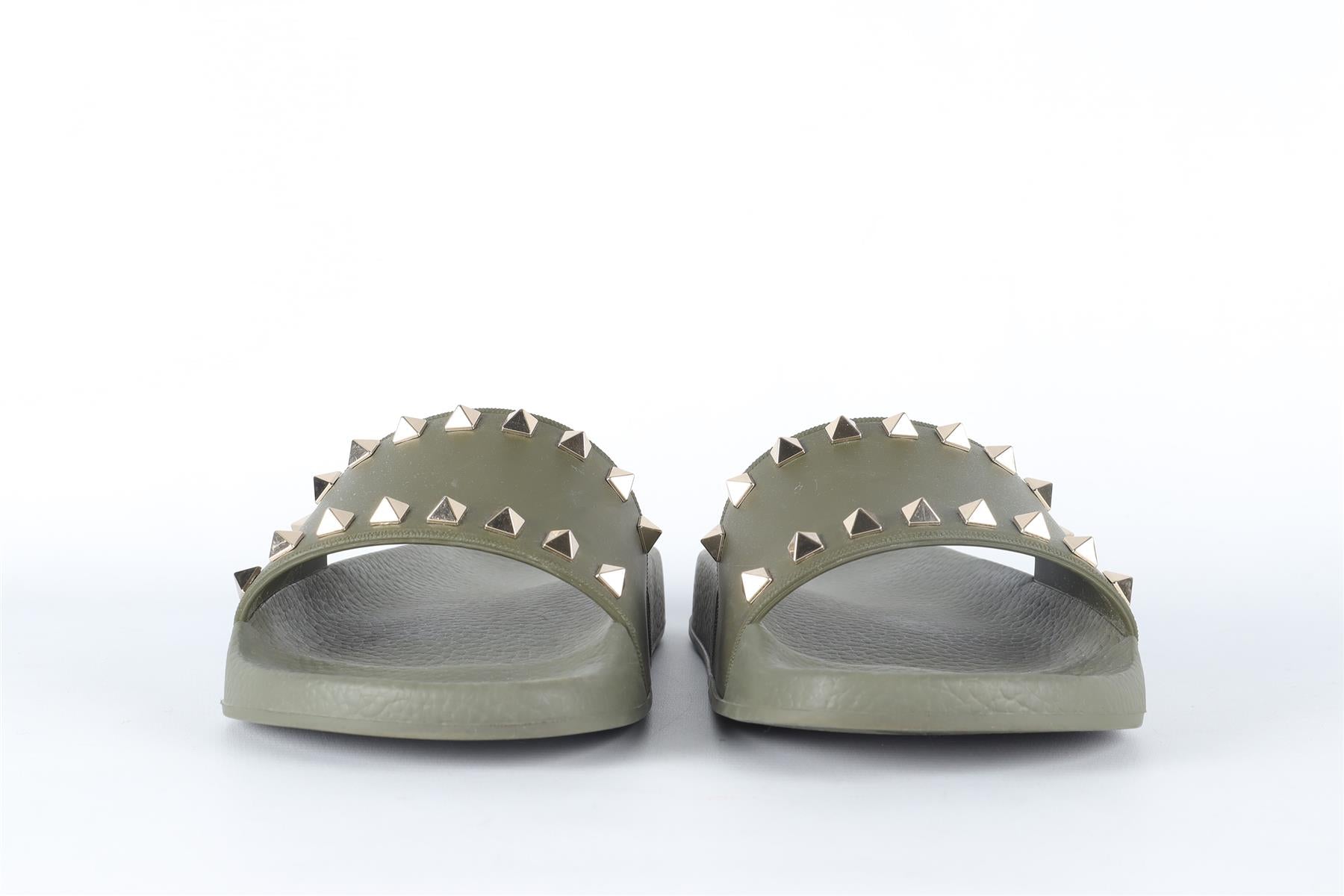 VALENTINO GARAVANI GREEN ROCKSTUD RUBBER SLIDES EU 38 UK 5 US 8