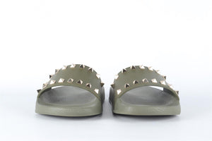 VALENTINO GARAVANI GREEN ROCKSTUD RUBBER SLIDES EU 38 UK 5 US 8