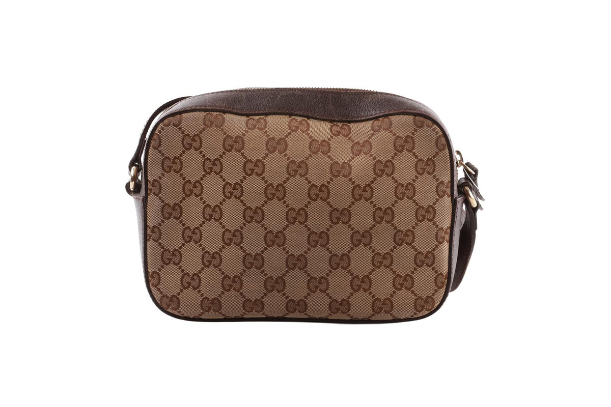 BROWN WEBBY BEE GG CANVAS SHOULDER BAG