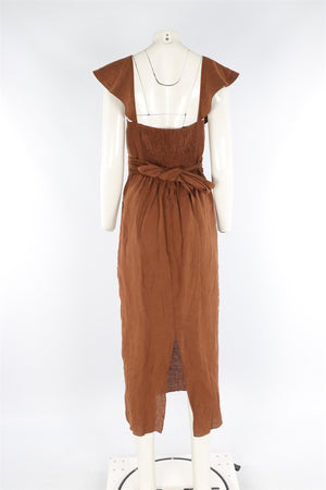 JOHANNA ORTIZ BROWN LINEN MAXI DRESS US 6 UK 10