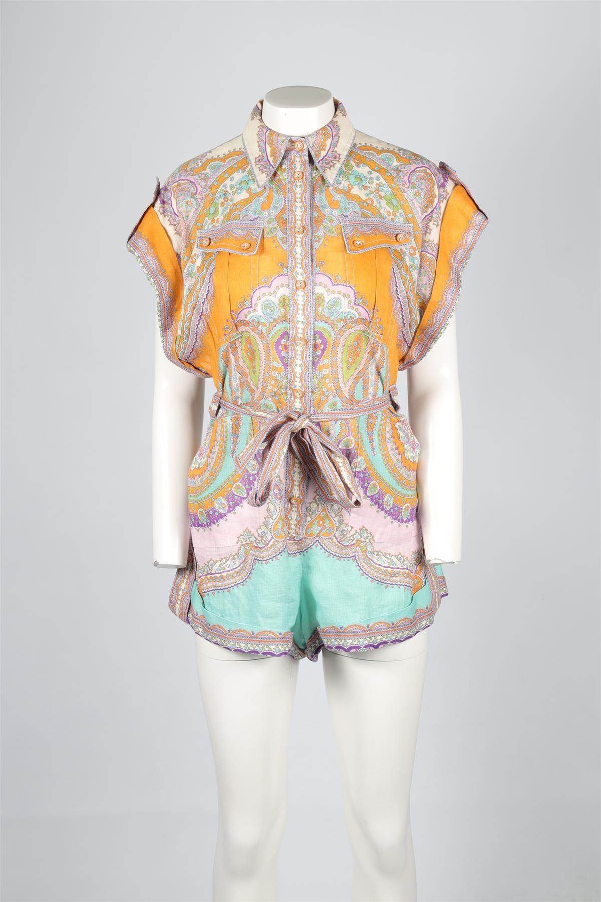 ZIMMERMANN MULTI LINEN PLAYSUIT UK 12